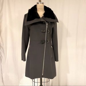 Searle Faux fur with faux leather trim coat